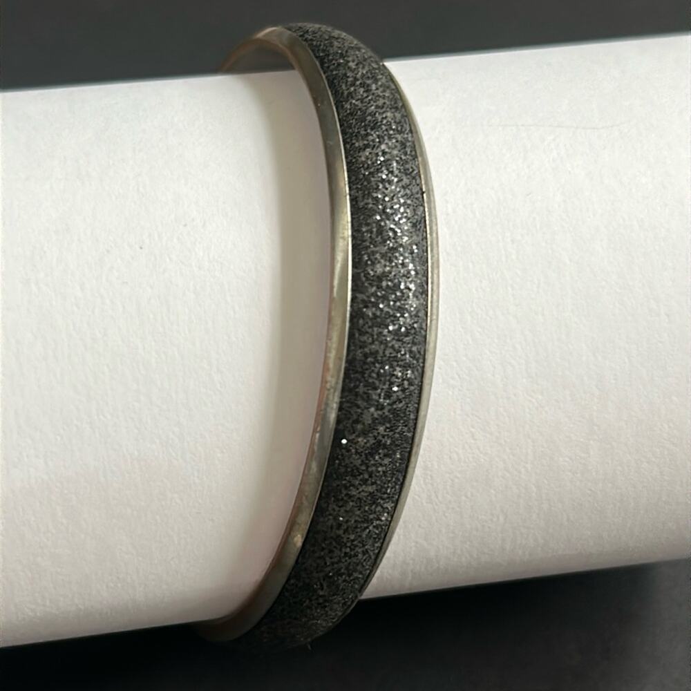 Women’s vintage‎ retro silver tone black glittery bangle bracelet one size